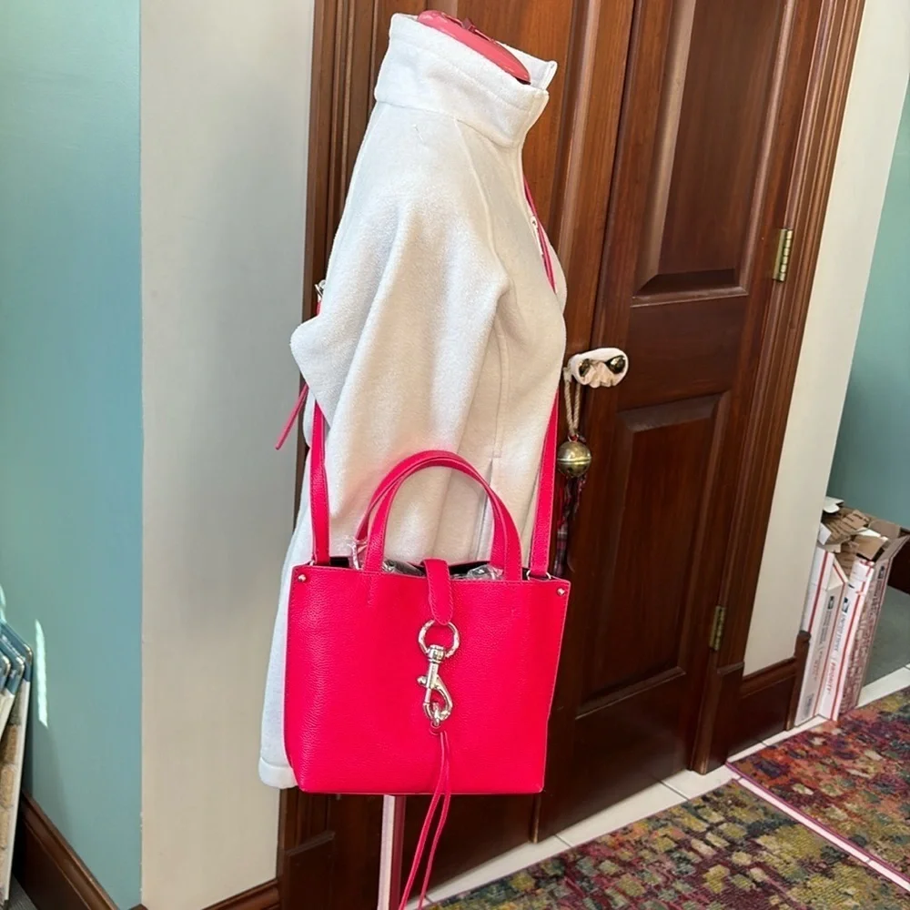 Rebecca Minkoff  Satchel Crossbody bag  pebbled leather  bright pink  Silvertone